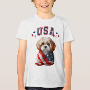 T-shirt En Tri-matière Le Drapeau Patriotique Américain Cavachon Dog4,