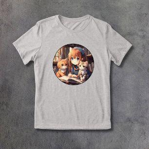 T-shirt En Tri-matière Lecture Chats Cute Anime Kitten Soft