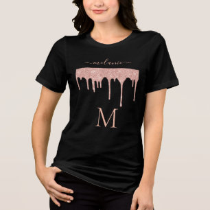 T-shirt En Tri-matière Lettre personnalisée Nom Rose Gold Parties scintil