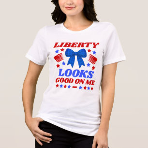 T-shirt En Tri-matière Liberty a l'air bien sur moi noeud à carreaux bleu
