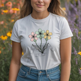 T-shirt En Tri-matière Lignes minimalistes avec fleurs botaniques colorée