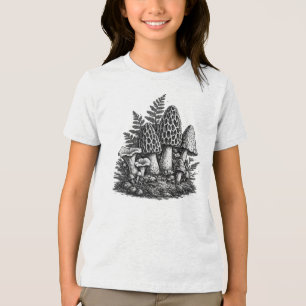 T-shirt En Tri-matière Linogravure de champignons forestiers vintage