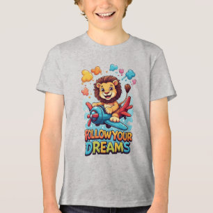 T-shirt En Tri-matière Lion Cartoon Mignon Volant sur un Avion Coloré