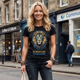 T-shirt En Tri-matière Lion « Soyez courageux comme l'Ukraine. »