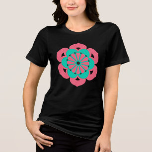 T-shirt En Tri-matière Lotus Flower Mandala, Coral rose et Turquoise