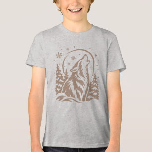 T-shirt En Tri-matière Loup d'hiver hurlant à la lune Graphique