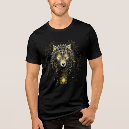 T-shirt En Tri-matière Loup Esprit Doré – Art de Géométrie Sacrée (Recto)