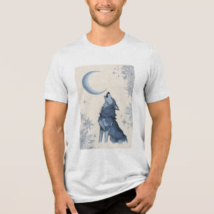 T-shirt En Tri-matière loup hurlant sur la lune