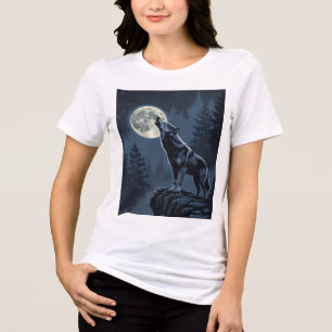 T-shirt En Tri-matière Loup solitaire hurlant à la lune Art de la forêt n