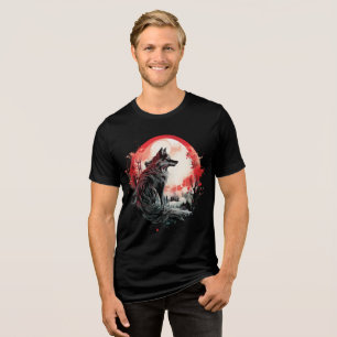 T-shirt En Tri-matière Loup solitaire sous la lune – Art de la forêt roug