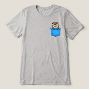 T-shirt En Tri-matière Loutre Dans Une Poche Drôle Animal De Poche Bleu