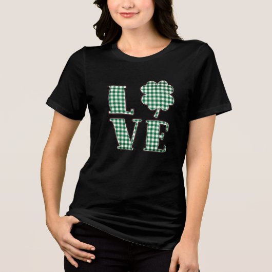 T-shirt En Tri-matière Love St Patrick's Day Green Plaid Shamrock (Recto)