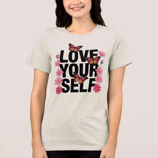 T-shirt En Tri-matière Love Yourself Papillon et Graphisme Fleur (Recto)