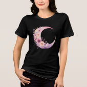 T-shirt En Tri-matière Lune rose Croissant avec de jolies fleurs (Recto)