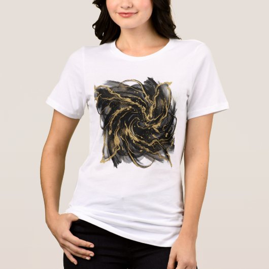 T-shirt En Tri-matière Luxury Gold and Black Abstract Marble Ink Flow (Recto)