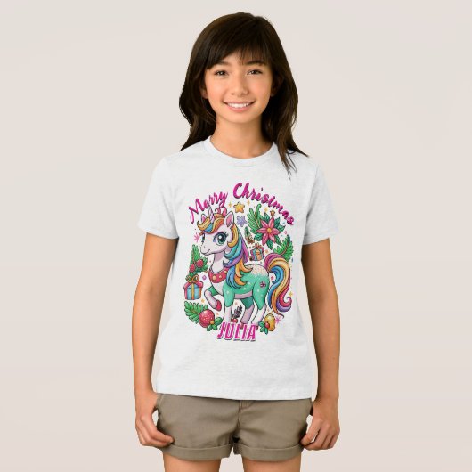 T-shirt En Tri-matière Magique Noël mignon Unicorn Cadeaux Enfants (Recto plein)
