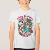 T-shirt En Tri-matière Magique Noël mignon Unicorn Cadeaux Enfants (Recto)