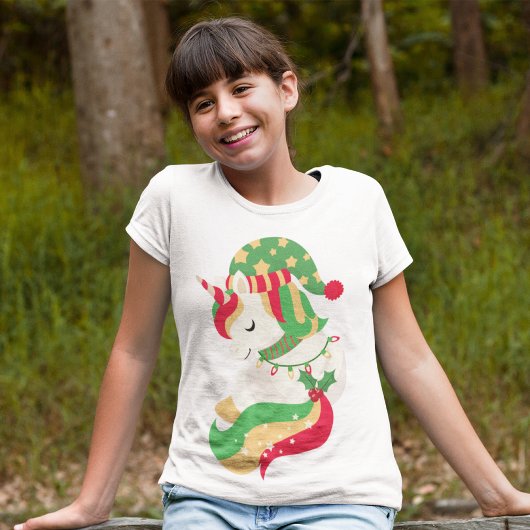 T-shirt En Tri-matière Magique Noël Unicorn mignonne fille