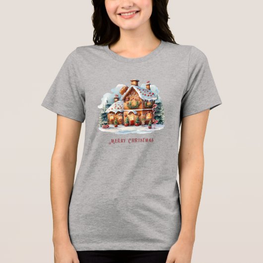 T-shirt En Tri-matière Maison en pain d'épices Noël Fêtes Femmes (Recto)