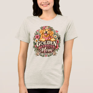 T-shirt En Tri-matière Maman Golden Retriever Floral Mon Cœur a des Patte
