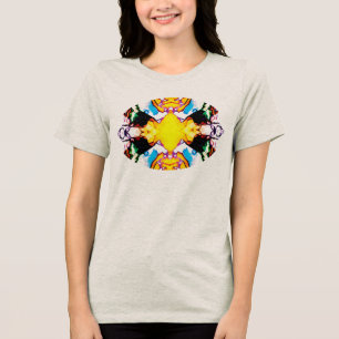 T-shirt En Tri-matière Mandala Jaune Design avec Bleu Noir Orange Vert