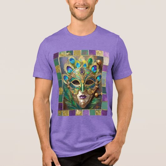 T-shirt En Tri-matière Mardi Gras Gold Ceramic Peacock Feature Masque (Recto)