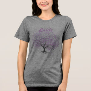 T-shirt En Tri-matière Mariage Oiseau Arbre Lavande Feuille de Coeur Vint
