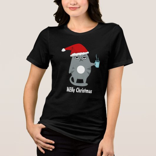 T-shirt En Tri-matière MEHy Noël mignonne Père Noël Chat Noël (Recto)