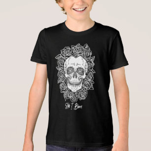 T-shirt En Tri-matière Memento Mori ! Crâne et Roses, main tirée