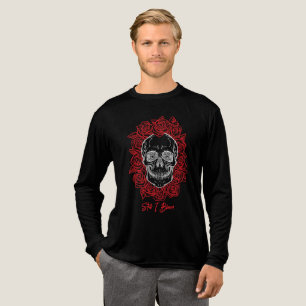 T-shirt En Tri-matière Memento Mori ! Crâne et Roses, main tirée