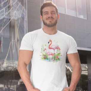 T-shirt En Tri-matière Mère et bébé Flamant rose rose aquarelles