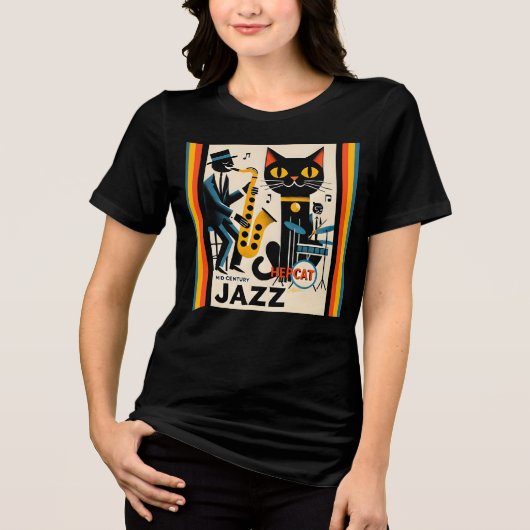 T-shirt En Tri-matière Mi siècle Jazz Age HepCat Chat Noir (Recto)