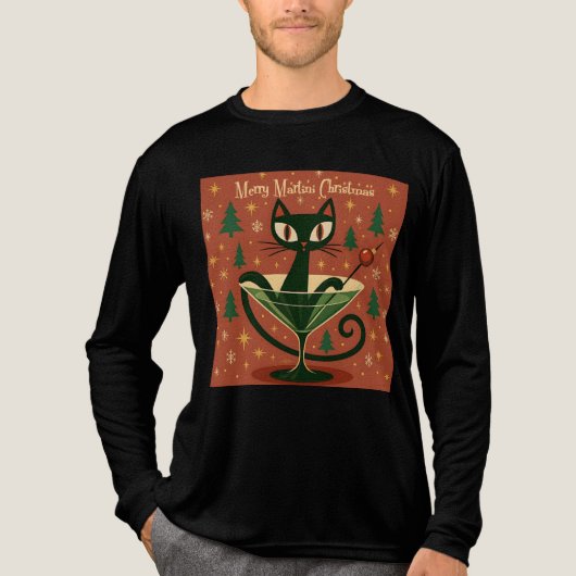 T-shirt En Tri-matière Mid Century Black Cat Merry Martini Christmas (Recto)