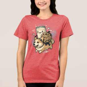 T-shirt En Tri-matière Mignon chiot corgi heureux lait et biscuits