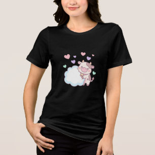 T-shirt En Tri-matière Mignon vache Kawaii serrant un nuage avec des cœur