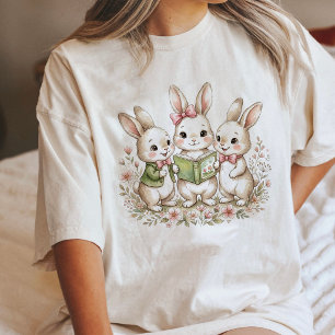 T-shirt En Tri-matière Mignons lapins à l'aquarelle lisant lors de l'heur