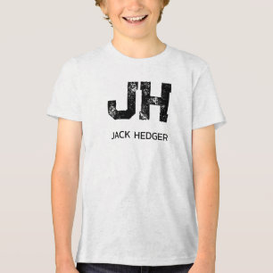 T-SHIRT EN TRI-MATIÈRE MINIMALISTE NOIR MONOGRAMME À DEUX LETTRES NOM BLA