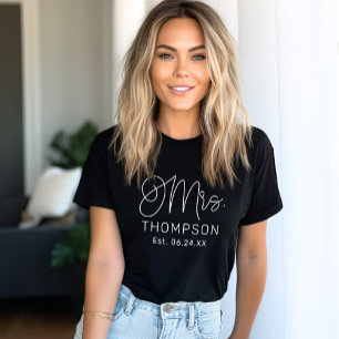 T-shirt En Tri-matière Mme White Modern Script Personnalisé Mariage Nouve