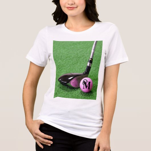 T-shirt En Tri-matière Monogramme personnalisé Fancy Script Pink Golf Bal (Recto)