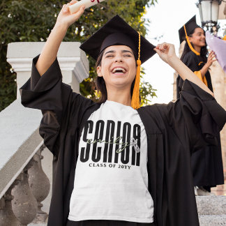 T-shirt En Tri-matière Monogramme Senior Black and White Custom Graduatio