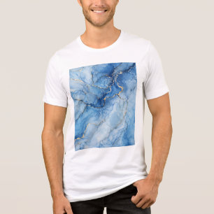T-shirt En Tri-matière Motif aquarelle de marbre bleu avec veines dorées