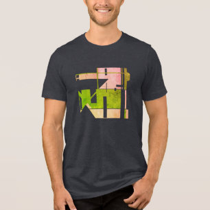 T-shirt En Tri-matière Motif d'Art Tribal Géométrique Rose Vert, Petit