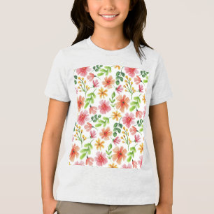 T-shirt En Tri-matière Motif de fleurs roses à l'aquarelle