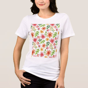 T-shirt En Tri-matière Motif de fleurs roses à l'aquarelle