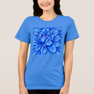 T-shirt En Tri-matière Motif géant à fleurs Peony en Indigo Blue