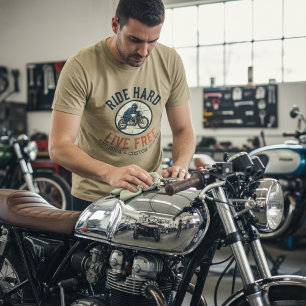 T-shirt En Tri-matière Moto Custom "Ride Hard Live Free" Vintage