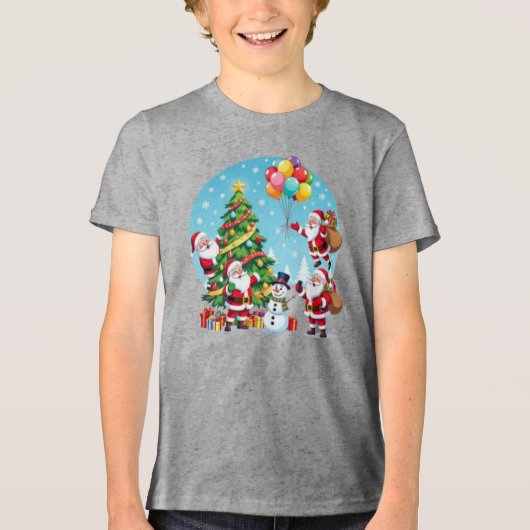 T-shirt En Tri-matière **“Multi-Santa Christmas Fun – 3D Cartoon Transpar (Recto)