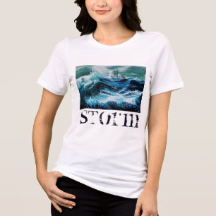 T-shirt En Tri-matière Navire dans la mer dans la tempête, bleu marine