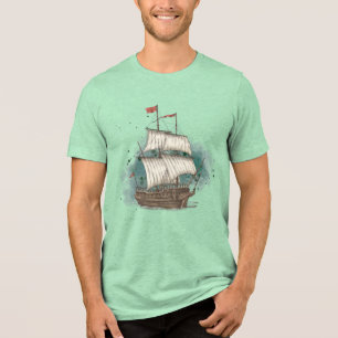 T-shirt En Tri-matière Navire dessiné à la main