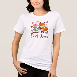 T-shirt En Tri-matière Nerd de la Terre, Renard Mignon Avec des Plantes